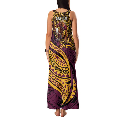 Personalised Brisbane Broncos Family Matching Tank Maxi Dress and Hawaiian Shirt Polynesian Tribal Art Style With Hammerhead Mascot