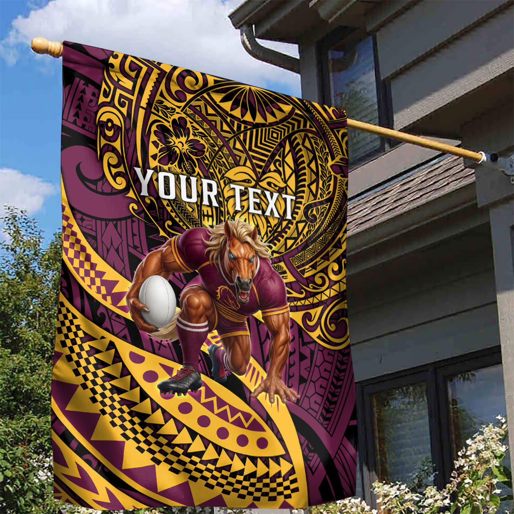 Personalised Brisbane Broncos Garden Flag Polynesian Tribal Art Style With Hammerhead Mascot