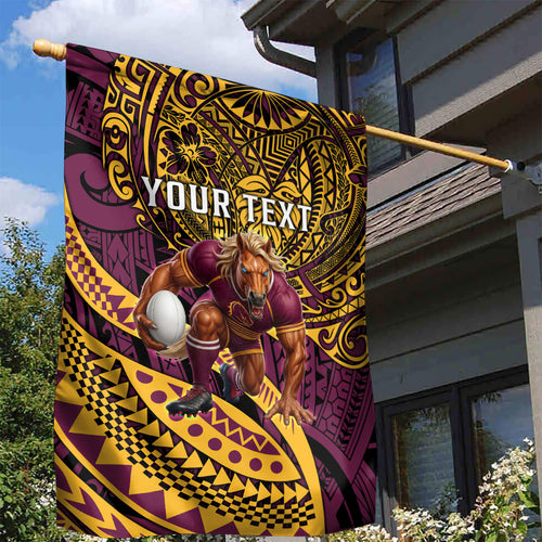 Personalised Brisbane Broncos Garden Flag Polynesian Tribal Art Style With Hammerhead Mascot