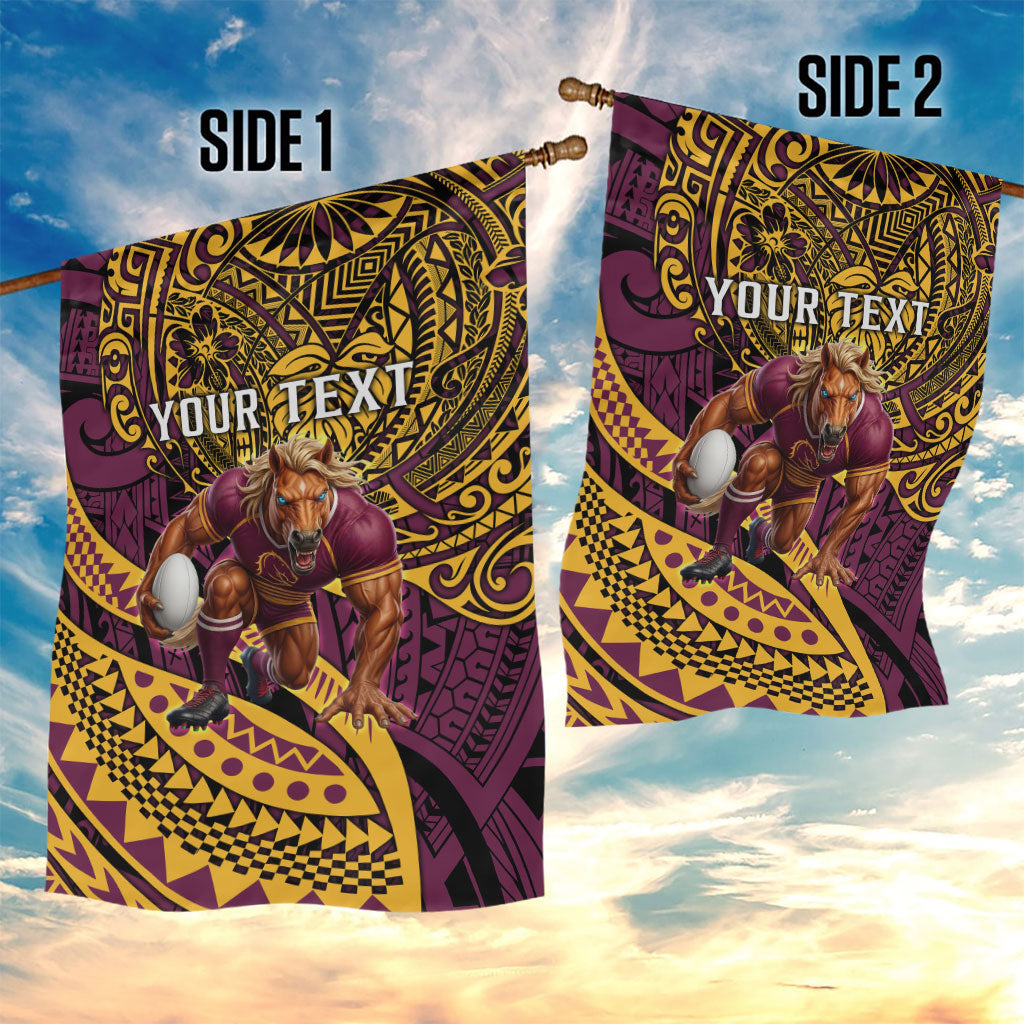 Personalised Brisbane Broncos Garden Flag Polynesian Tribal Art Style With Hammerhead Mascot