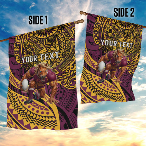Personalised Brisbane Broncos Garden Flag Polynesian Tribal Art Style With Hammerhead Mascot