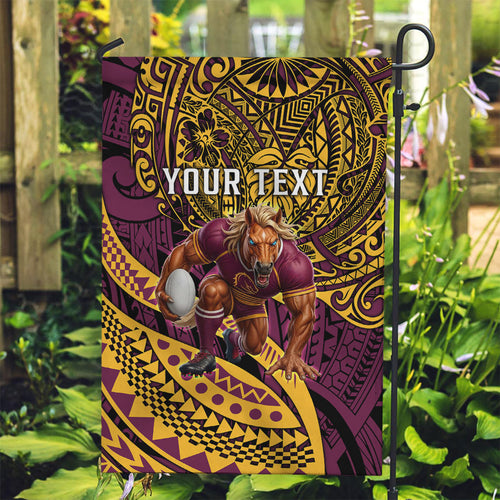 Personalised Brisbane Broncos Garden Flag Polynesian Tribal Art Style With Hammerhead Mascot
