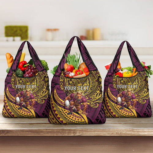 Personalised Brisbane Broncos Grocery Bag Polynesian Tribal Art Style With Hammerhead Mascot
