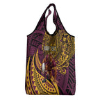 Personalised Brisbane Broncos Grocery Bag Polynesian Tribal Art Style With Hammerhead Mascot