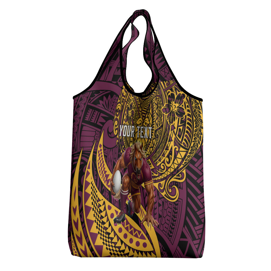 Personalised Brisbane Broncos Grocery Bag Polynesian Tribal Art Style With Hammerhead Mascot