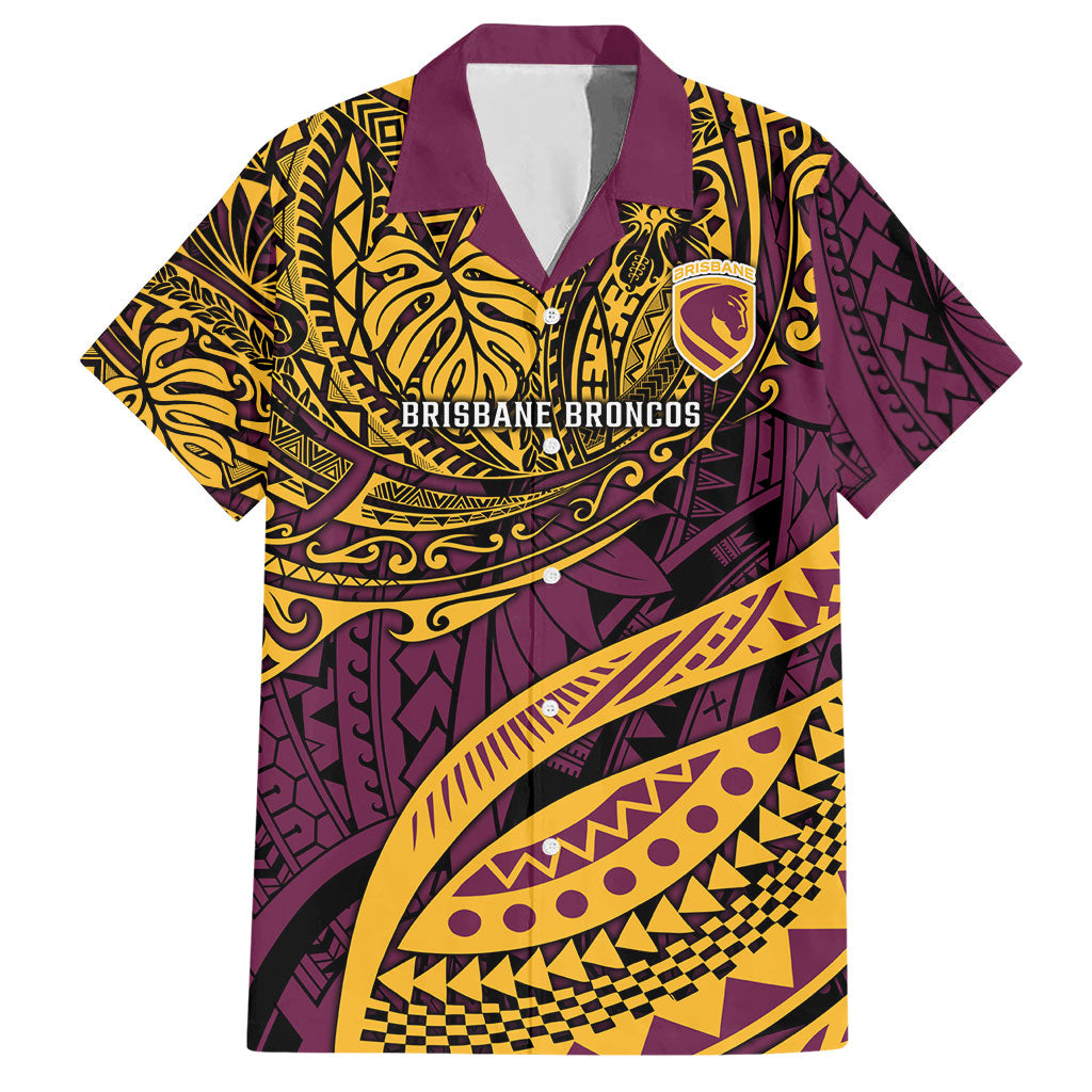 Personalised Brisbane Broncos Hawaiian Shirt Polynesian Tribal Art Style With Hammerhead Mascot