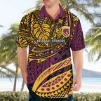 Personalised Brisbane Broncos Hawaiian Shirt Polynesian Tribal Art Style With Hammerhead Mascot