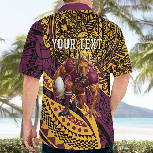 Personalised Brisbane Broncos Hawaiian Shirt Polynesian Tribal Art Style With Hammerhead Mascot