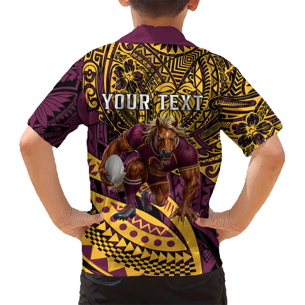Personalised Brisbane Broncos Hawaiian Shirt Polynesian Tribal Art Style With Hammerhead Mascot
