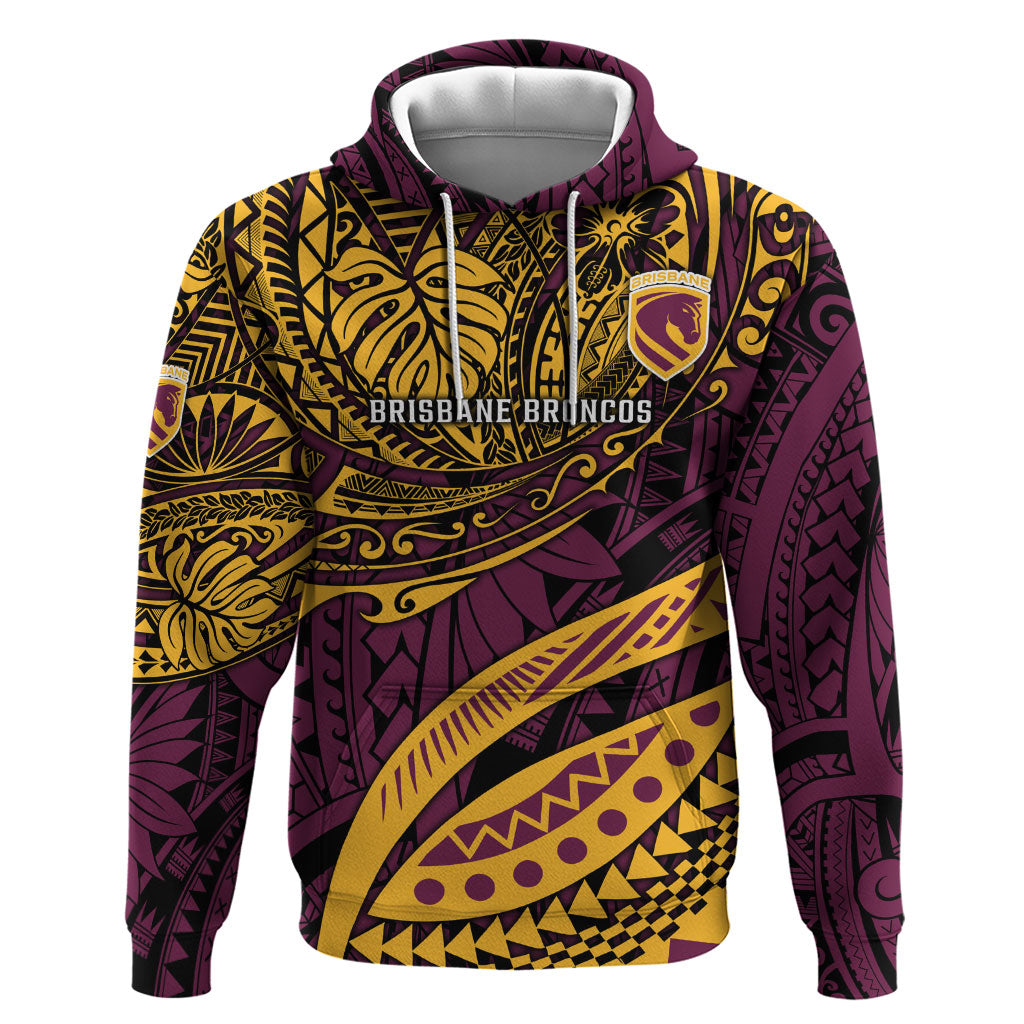 Personalised Brisbane Broncos Hoodie Polynesian Tribal Art Style With Hammerhead Mascot