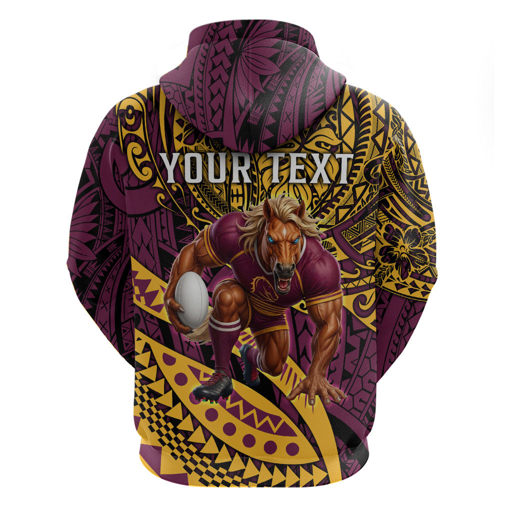 Personalised Brisbane Broncos Hoodie Polynesian Tribal Art Style With Hammerhead Mascot