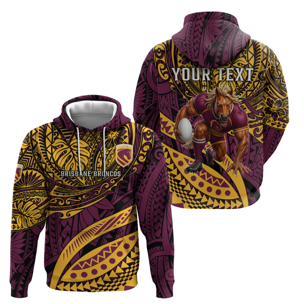 Personalised Brisbane Broncos Hoodie Polynesian Tribal Art Style With Hammerhead Mascot