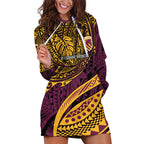 Personalised Brisbane Broncos Hoodie Dress Polynesian Tribal Art Style With Hammerhead Mascot