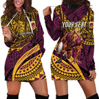Personalised Brisbane Broncos Hoodie Dress Polynesian Tribal Art Style With Hammerhead Mascot