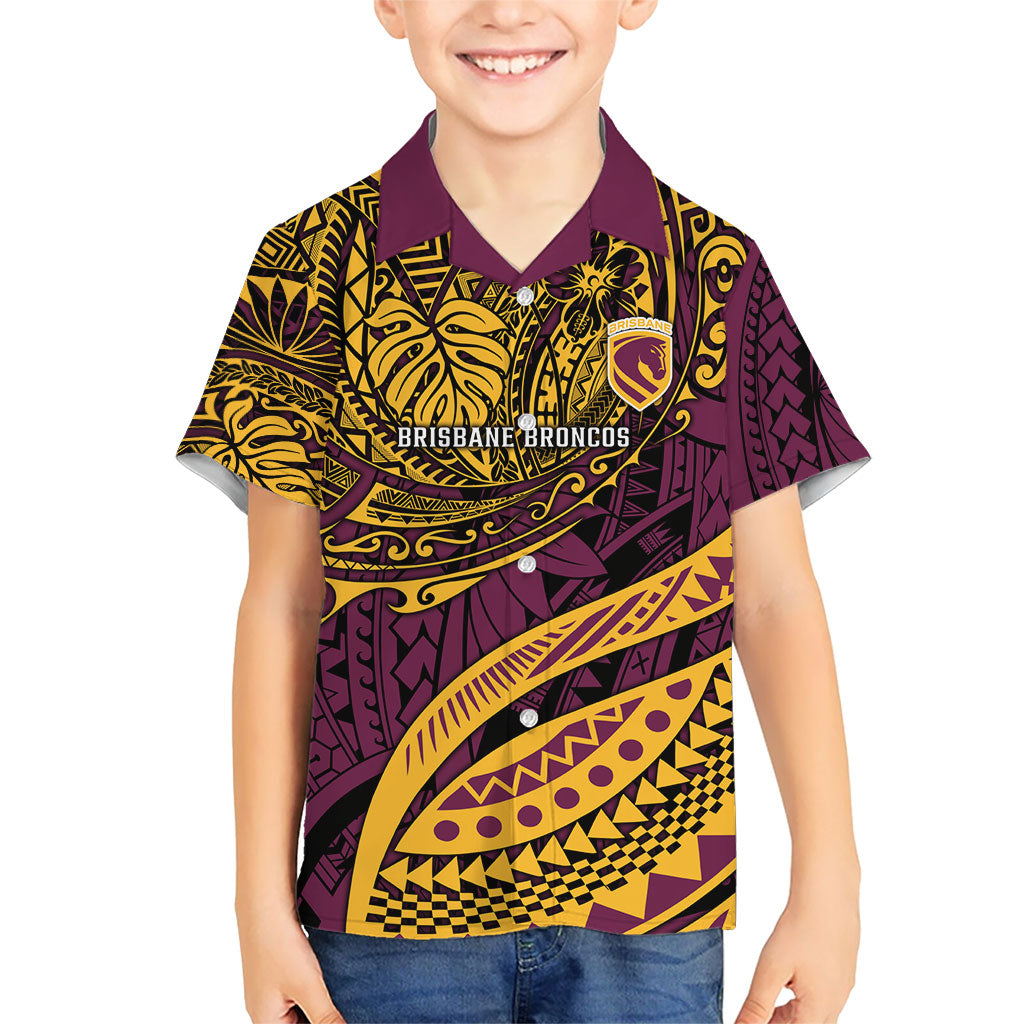 Personalised Brisbane Broncos Kid Hawaiian Shirt Polynesian Tribal Art Style With Hammerhead Mascot