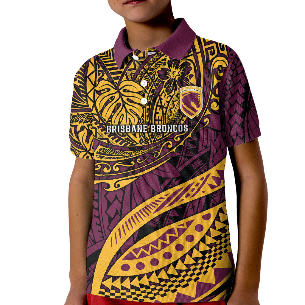 Personalised Brisbane Broncos Kid Polo Shirt Polynesian Tribal Art Style With Hammerhead Mascot