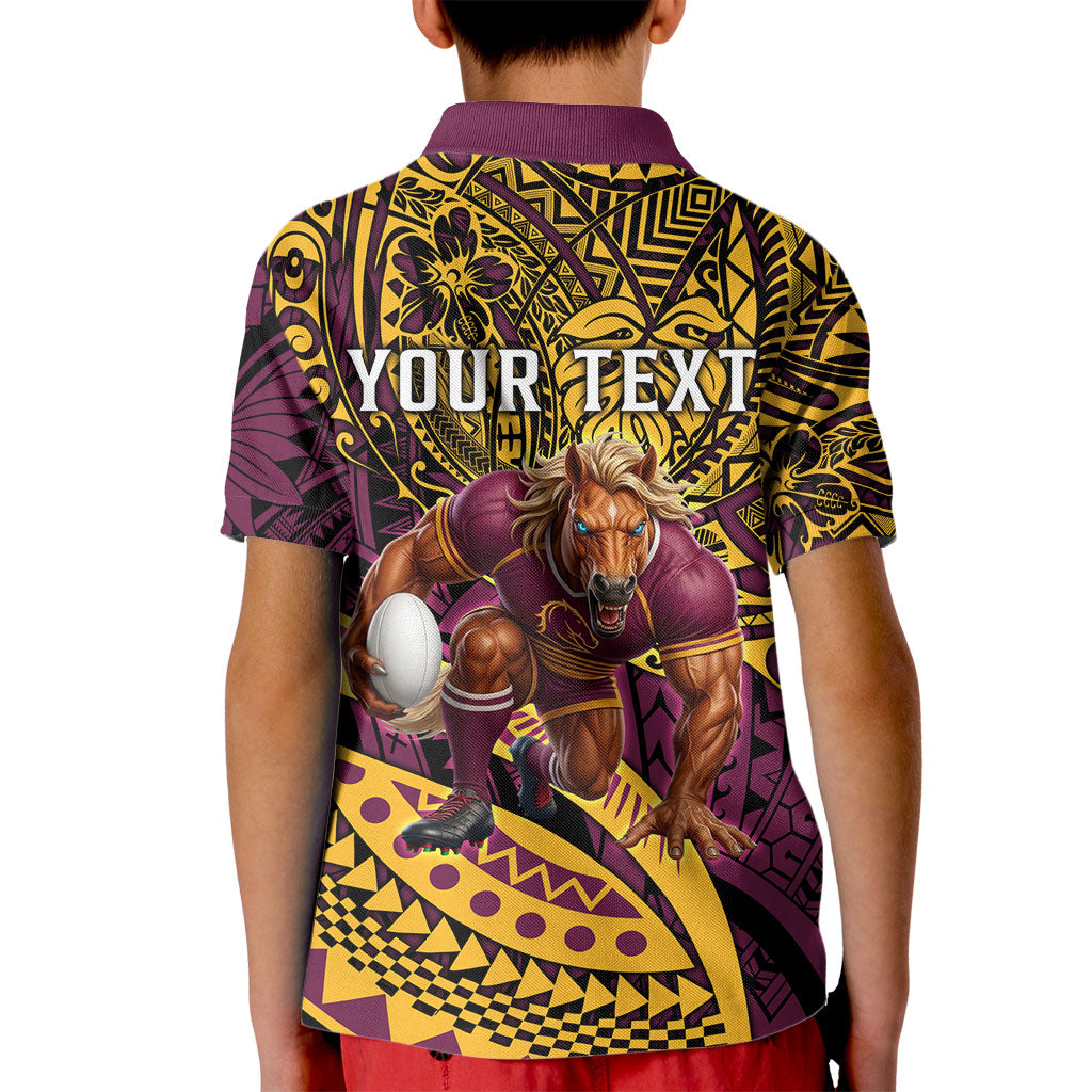 Personalised Brisbane Broncos Kid Polo Shirt Polynesian Tribal Art Style With Hammerhead Mascot