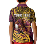 Personalised Brisbane Broncos Kid Polo Shirt Polynesian Tribal Art Style With Hammerhead Mascot