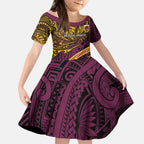 Personalised Brisbane Broncos Kid Short Sleeve Dress Polynesian Tribal Art Style With Hammerhead Mascot