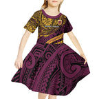 Personalised Brisbane Broncos Kid Short Sleeve Dress Polynesian Tribal Art Style With Hammerhead Mascot