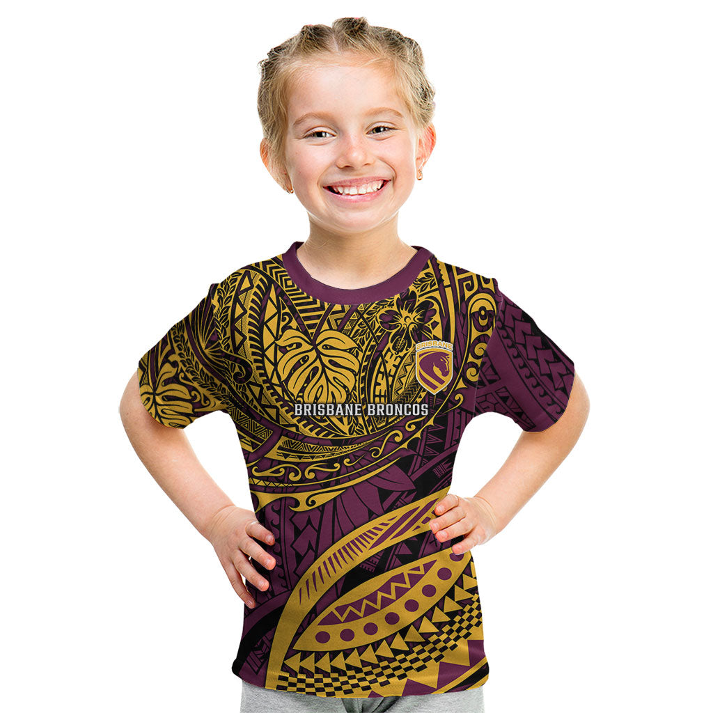 Personalised Brisbane Broncos Kid T Shirt Polynesian Tribal Art Style With Hammerhead Mascot