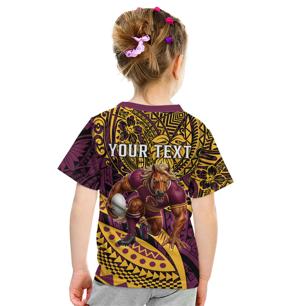 Personalised Brisbane Broncos Kid T Shirt Polynesian Tribal Art Style With Hammerhead Mascot