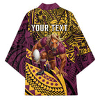 Personalised Brisbane Broncos Kimono Polynesian Tribal Art Style With Hammerhead Mascot