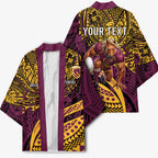Personalised Brisbane Broncos Kimono Polynesian Tribal Art Style With Hammerhead Mascot