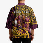 Personalised Brisbane Broncos Kimono Polynesian Tribal Art Style With Hammerhead Mascot
