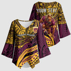 Personalised Brisbane Broncos Kimono Sleeve Blouse Polynesian Tribal Art Style With Hammerhead Mascot