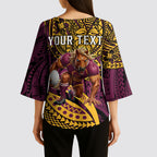 Personalised Brisbane Broncos Kimono Sleeve Blouse Polynesian Tribal Art Style With Hammerhead Mascot