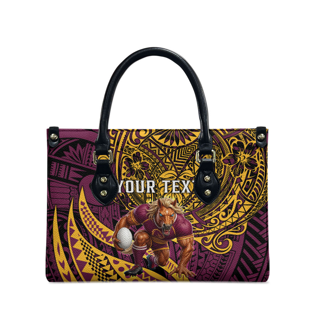 Personalised Brisbane Broncos Leather Bag Polynesian Tribal Art Style With Hammerhead Mascot