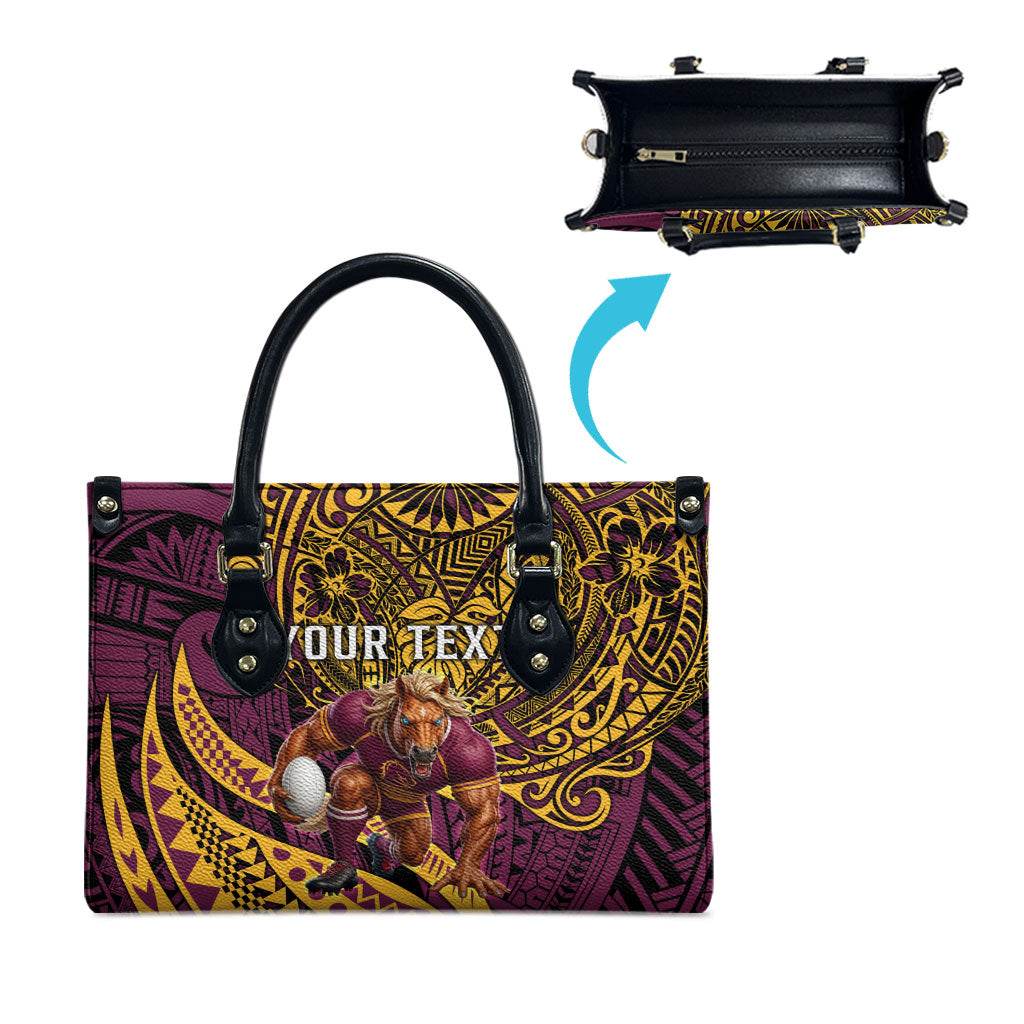 Personalised Brisbane Broncos Leather Bag Polynesian Tribal Art Style With Hammerhead Mascot