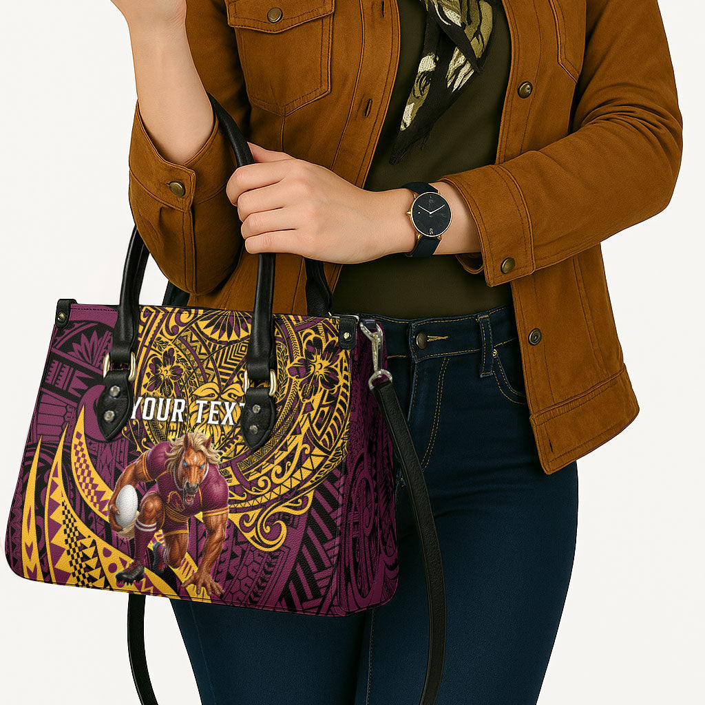 Personalised Brisbane Broncos Leather Bag Polynesian Tribal Art Style With Hammerhead Mascot