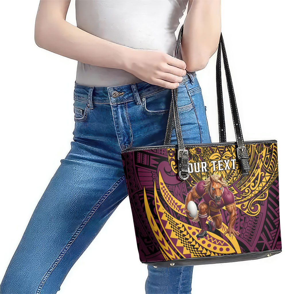 Personalised Brisbane Broncos Leather Tote Bag Polynesian Tribal Art Style With Hammerhead Mascot
