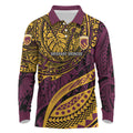 Personalised Brisbane Broncos Long Sleeve Polo Shirt Polynesian Tribal Art Style With Hammerhead Mascot