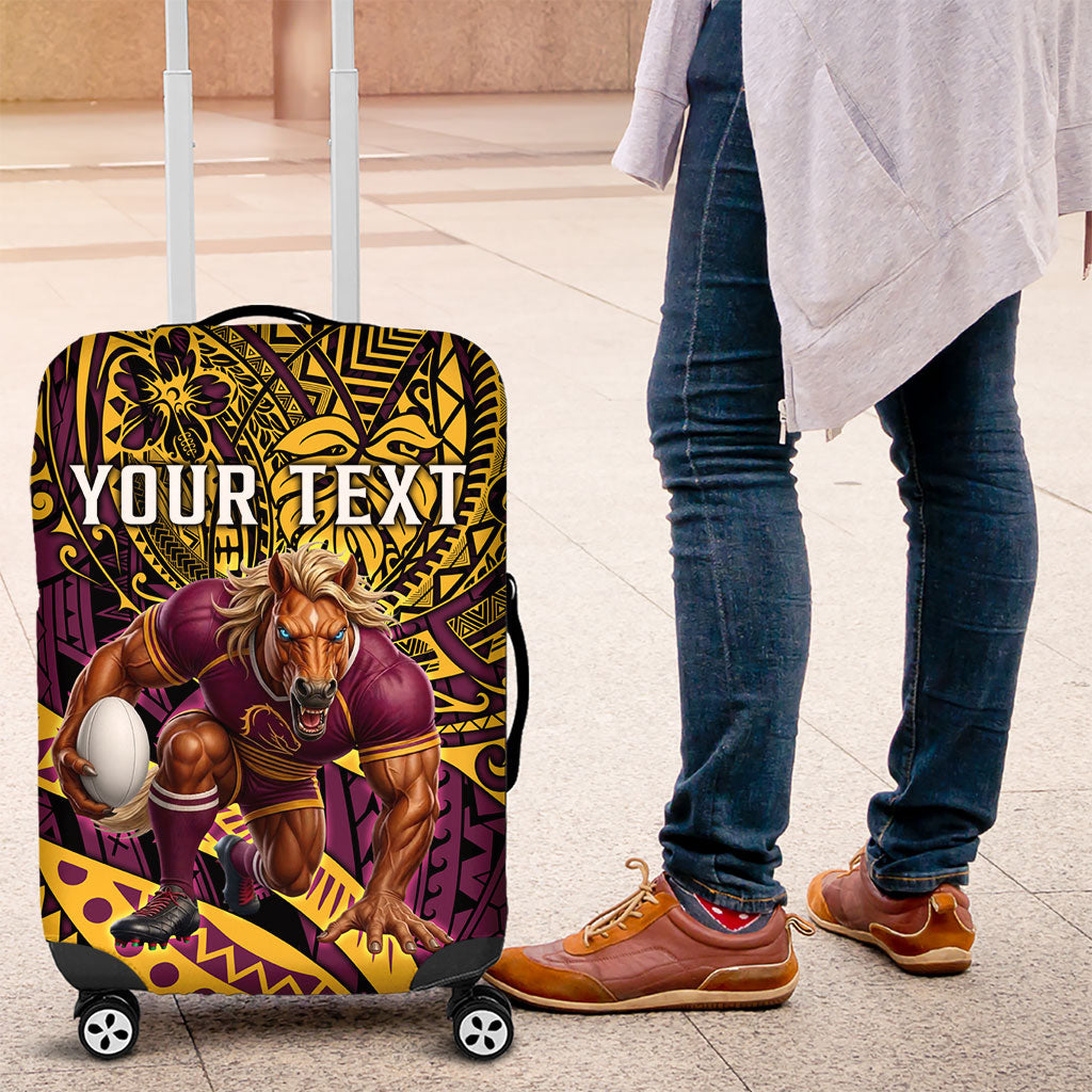 Personalised Brisbane Broncos Luggage Cover Polynesian Tribal Art Style With Hammerhead Mascot