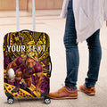Personalised Brisbane Broncos Luggage Cover Polynesian Tribal Art Style With Hammerhead Mascot