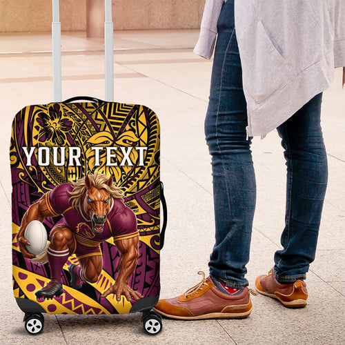 Personalised Brisbane Broncos Luggage Cover Polynesian Tribal Art Style With Hammerhead Mascot