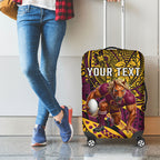 Personalised Brisbane Broncos Luggage Cover Polynesian Tribal Art Style With Hammerhead Mascot