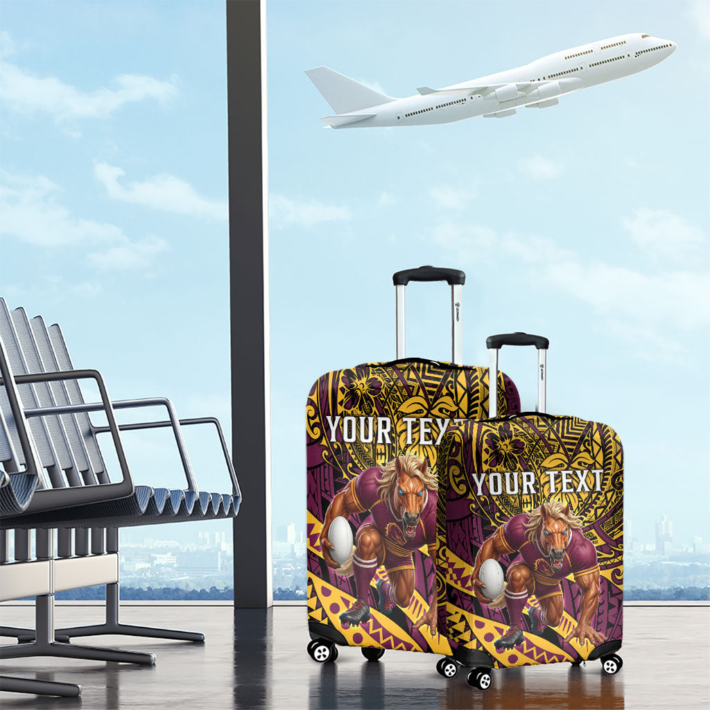 Personalised Brisbane Broncos Luggage Cover Polynesian Tribal Art Style With Hammerhead Mascot