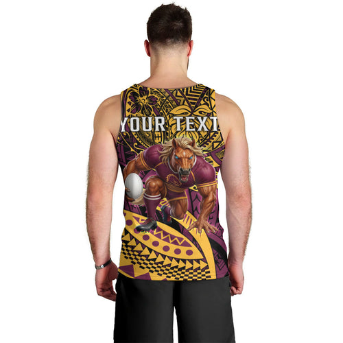 Personalised Brisbane Broncos Men Tank Top Polynesian Tribal Art Style With Hammerhead Mascot