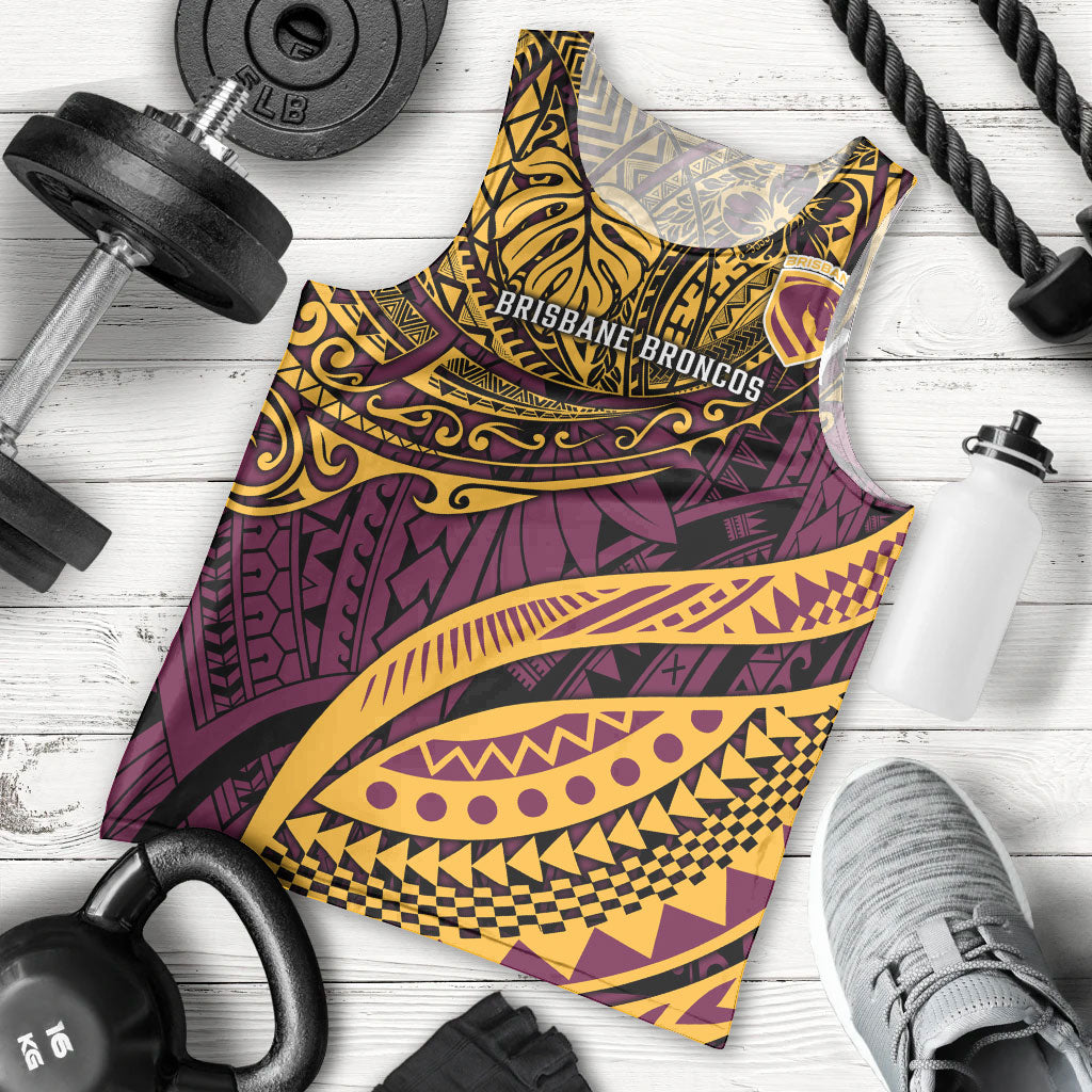 Personalised Brisbane Broncos Men Tank Top Polynesian Tribal Art Style With Hammerhead Mascot