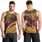 Personalised Brisbane Broncos Men Tank Top Polynesian Tribal Art Style With Hammerhead Mascot