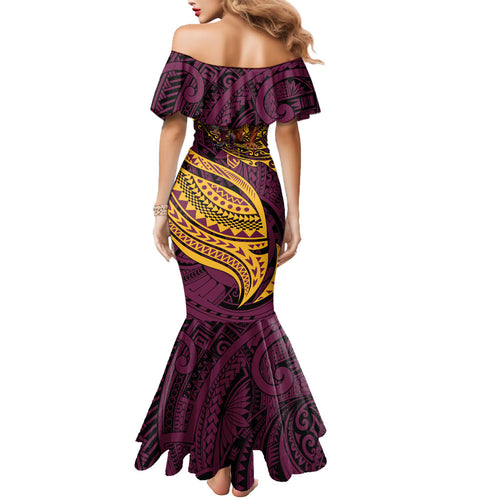 Personalised Brisbane Broncos Mermaid Dress Polynesian Tribal Art Style With Hammerhead Mascot