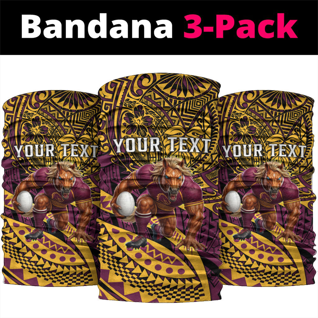Personalised Brisbane Broncos Neck Gaiter Polynesian Tribal Art Style With Hammerhead Mascot