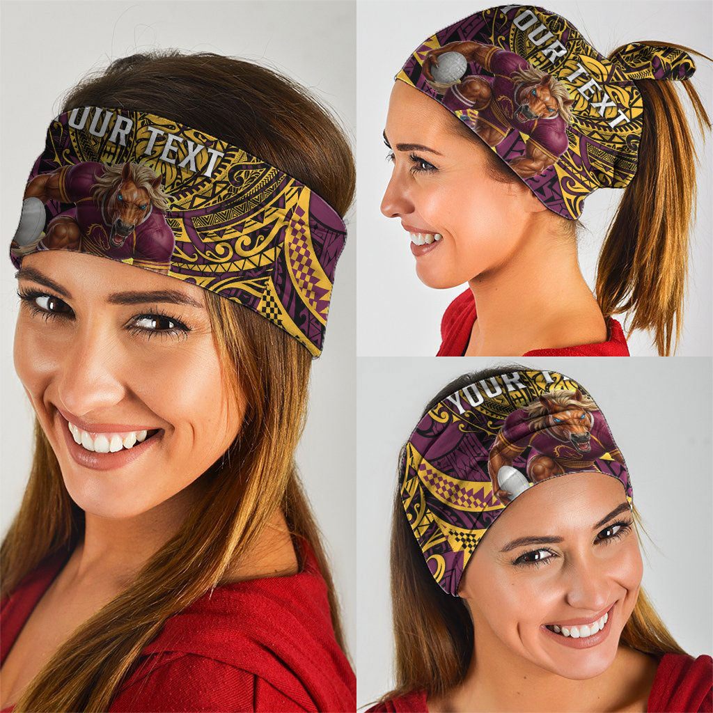 Personalised Brisbane Broncos Neck Gaiter Polynesian Tribal Art Style With Hammerhead Mascot