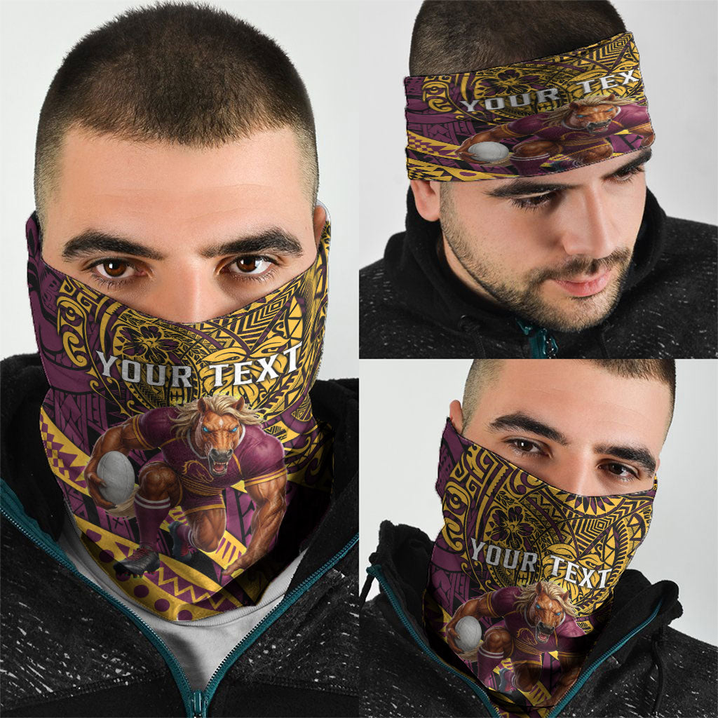 Personalised Brisbane Broncos Neck Gaiter Polynesian Tribal Art Style With Hammerhead Mascot