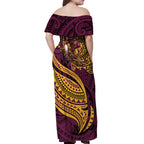 Personalised Brisbane Broncos Off Shoulder Maxi Dress Polynesian Tribal Art Style With Hammerhead Mascot