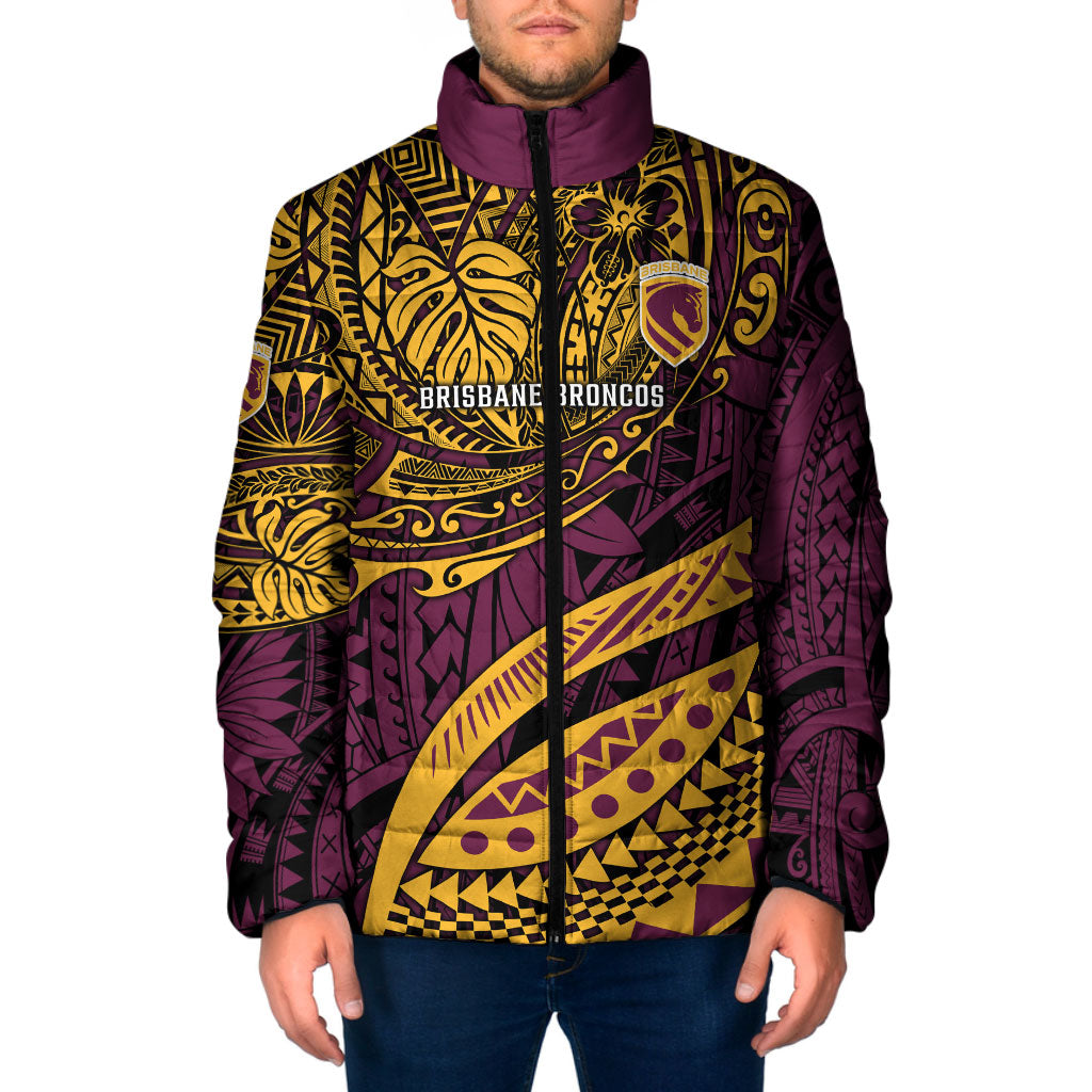 Personalised Brisbane Broncos Padded Jacket Polynesian Tribal Art Style With Hammerhead Mascot